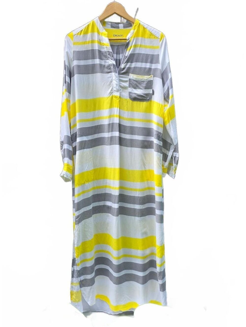 DKNY Long Sleeve Lightweight Striped Shirt Dress in Yellow and Gray Size Small